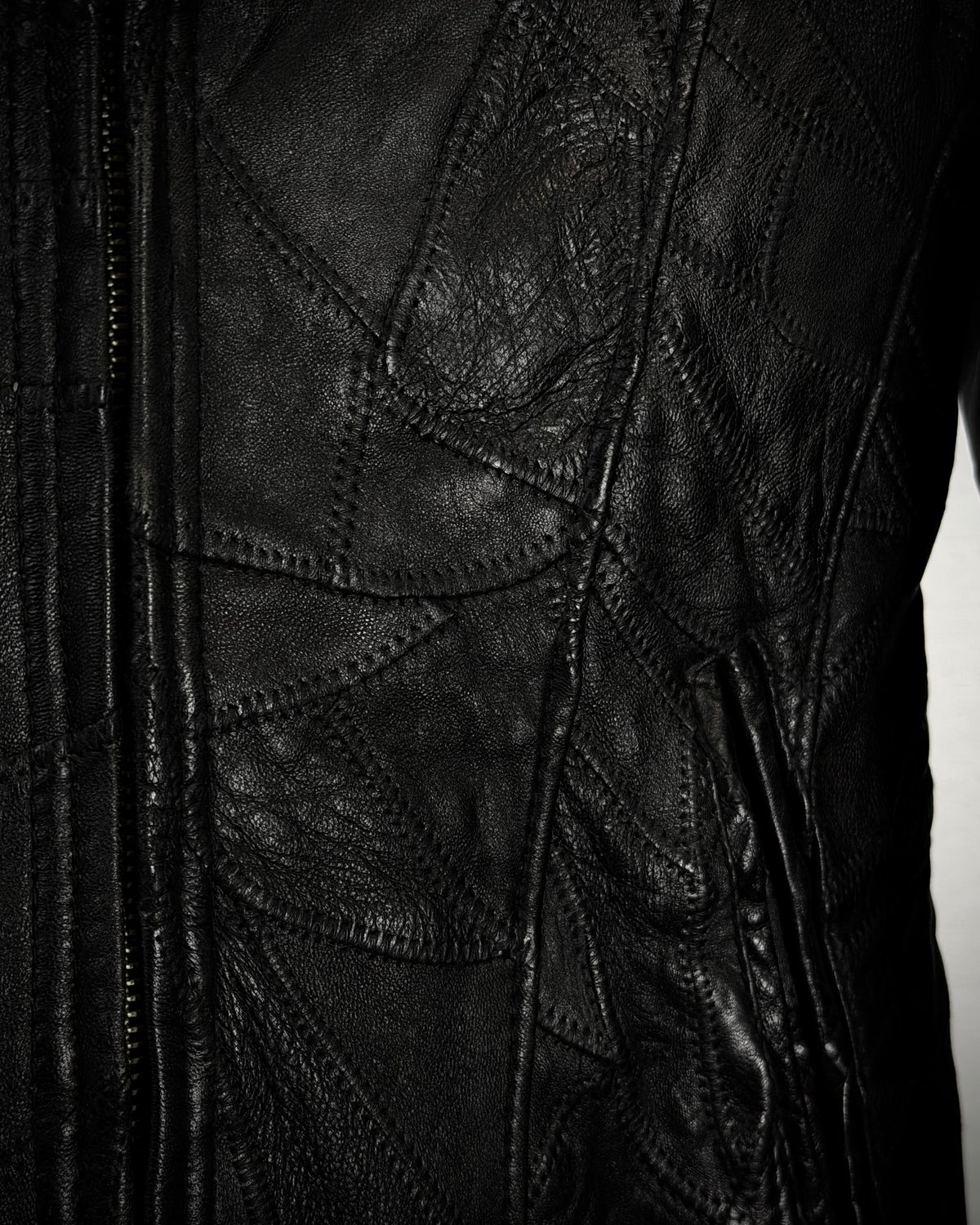 Semantic Design Scar Stitched Leather Patchwork Jacket