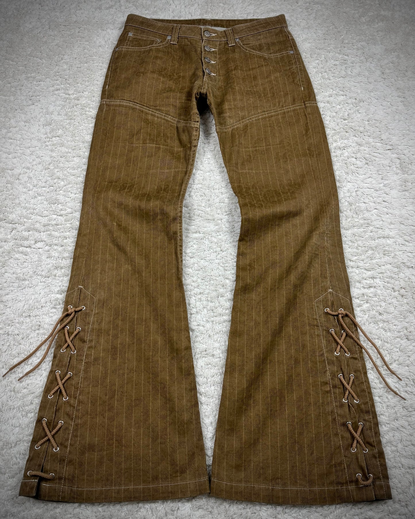 Tornado Mart Vintage Woven Pattern Lace Up Flared Pants