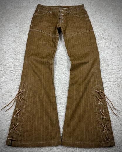 Tornado Mart Vintage Woven Pattern Lace Up Flared Pants