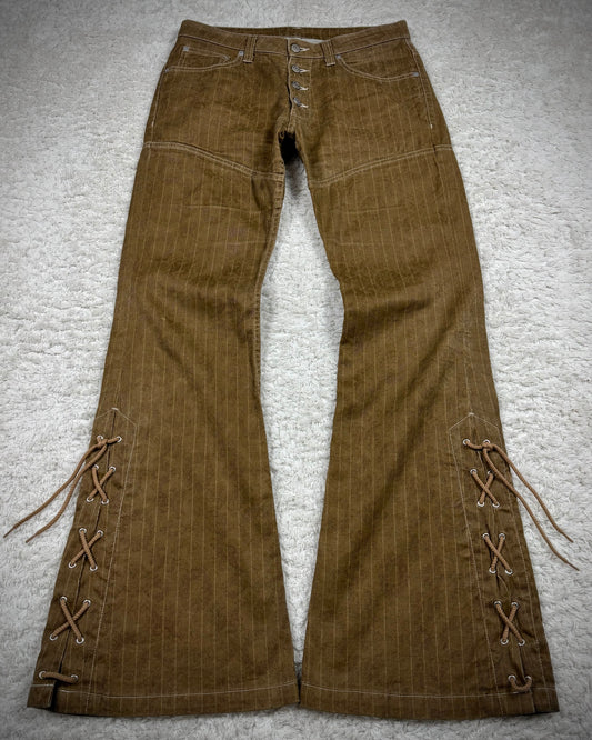 Tornado Mart Vintage Woven Pattern Lace Up Flared Pants