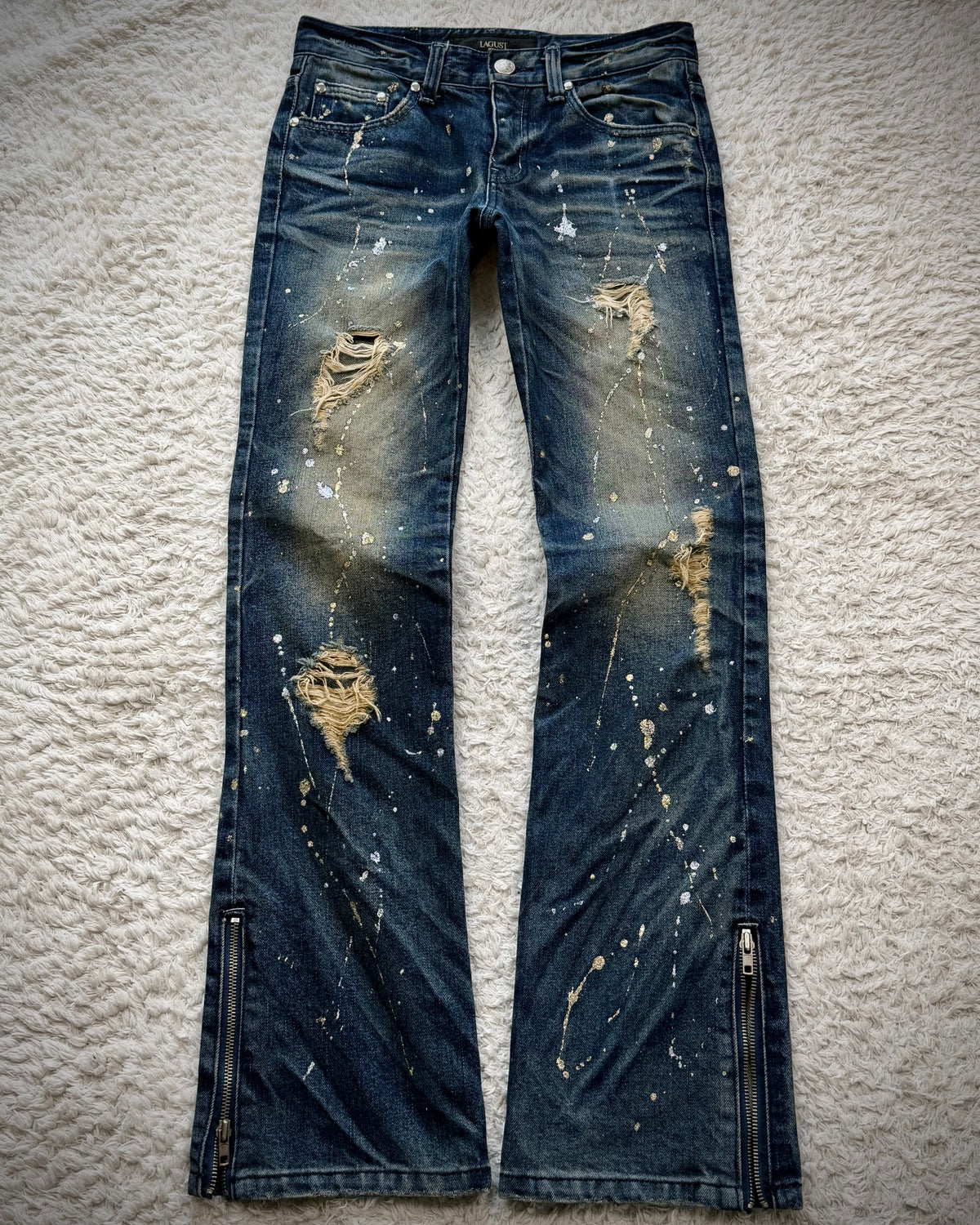Lagust Luster Splatter Whisker Washed Bootcut Jeans