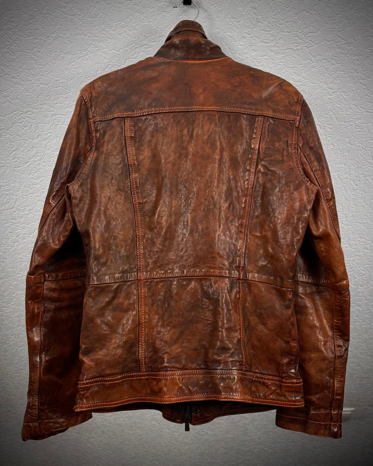 Royal Flash Rust Dyed High Neck Quilted Leather Jacket