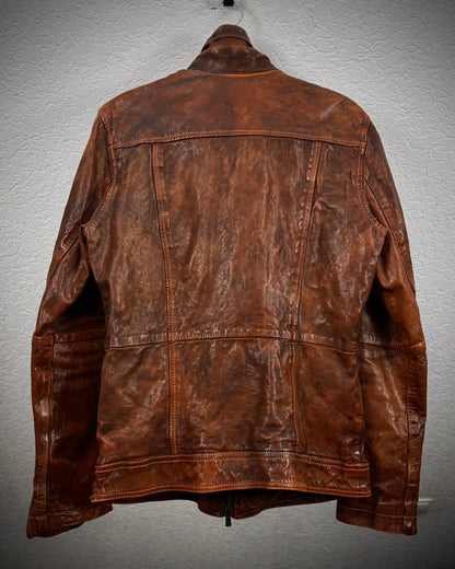 Royal Flash Rust Dyed High Neck Quilted Leather Jacket