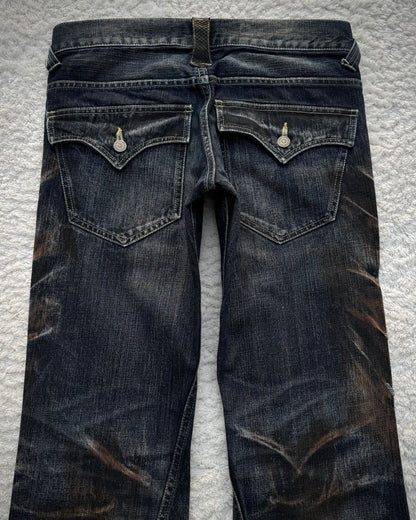 Tornado Mart Python Detailed Mud Claw Marks Washed Flared Jeans