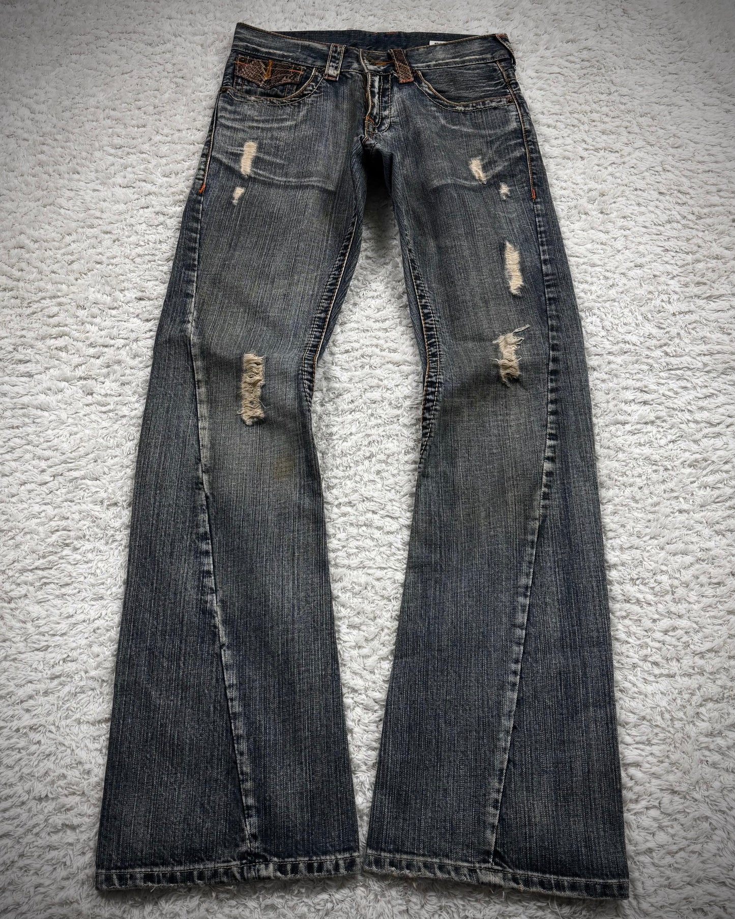 Semantic Design Python Detailed Spiral Flared Jeans