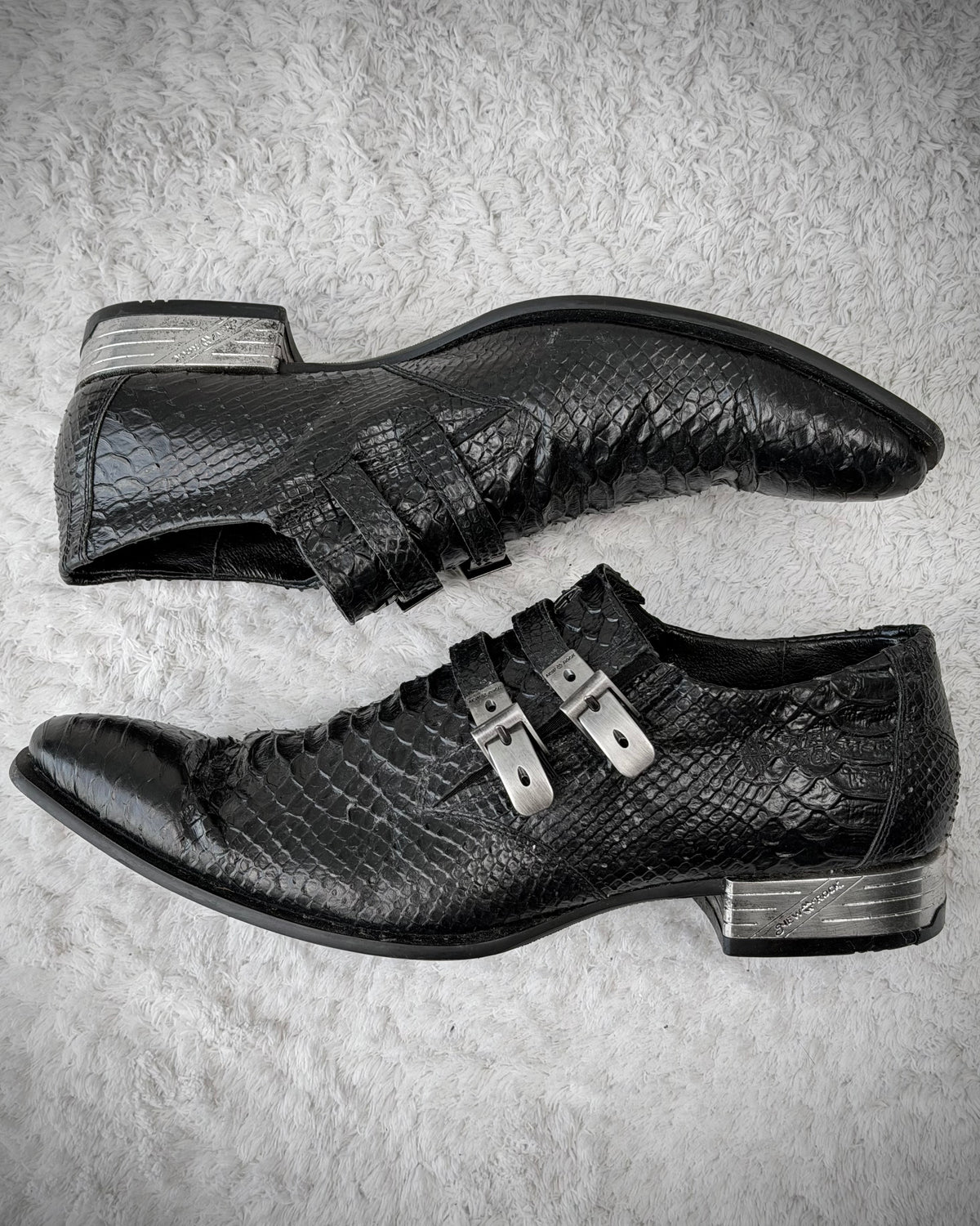 New Rock Python Textured Steel Heel Leather Boots