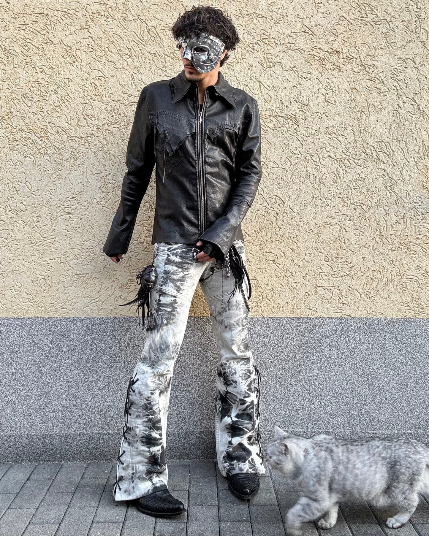 Tornado Mart Smoke Washed Lace Up Flared Jeans