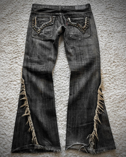 Tornado Mart Spiral Fringe Western Flared Jeans