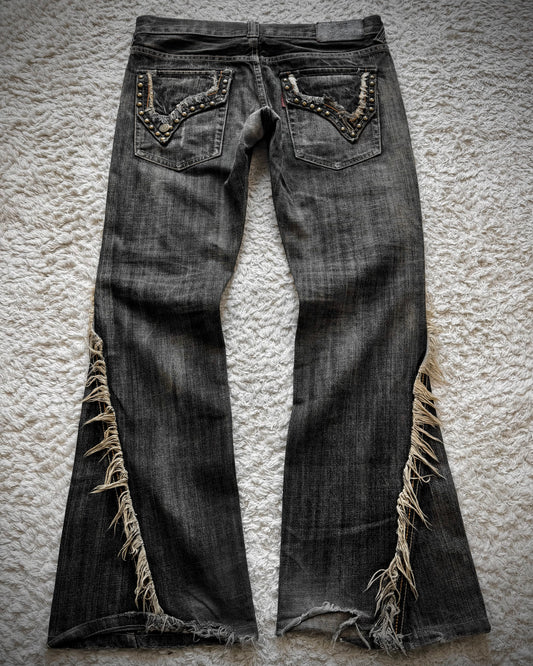 Tornado Mart Spiral Fringe Western Flared Jeans