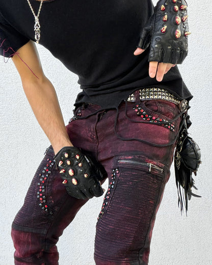 Cipo & Baxx Bordeaux Studded Luster Skinny Jeans