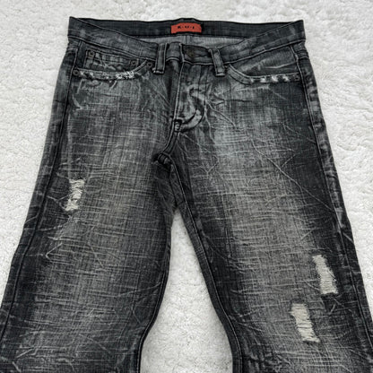 K.U.I. Cracked Wash Distressed Spiral Flared Jeans