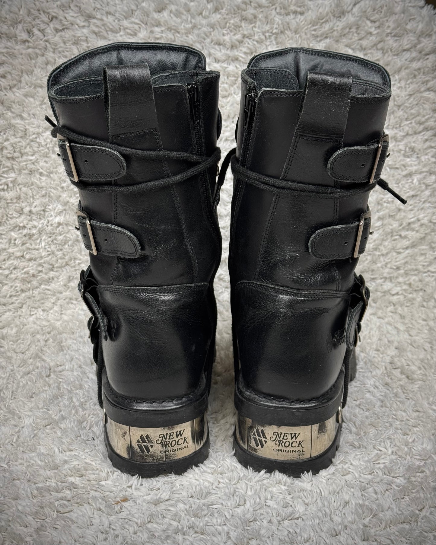 New Rock Laced Steel Heel Leather Boots