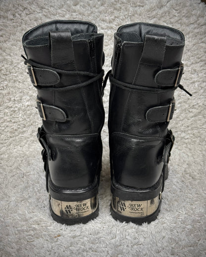 New Rock Laced Steel Heel Leather Boots