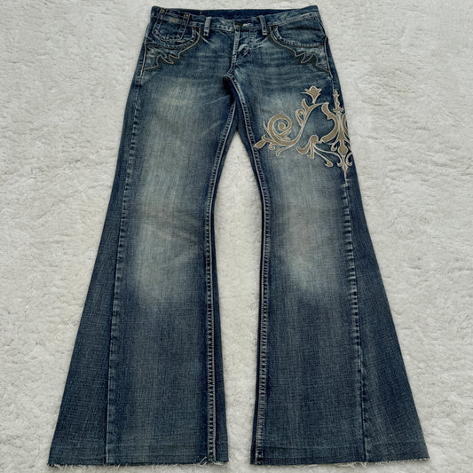 Tornado Mart "Tribal" Embroidery Flared Denim