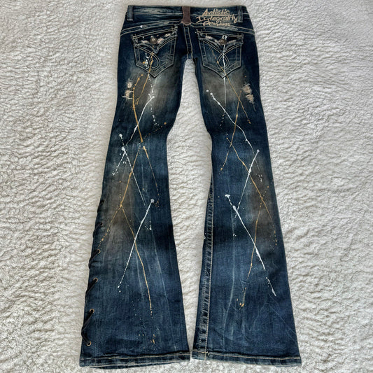 Maraxia Western Paint Splatter Distressed Flared Jeans