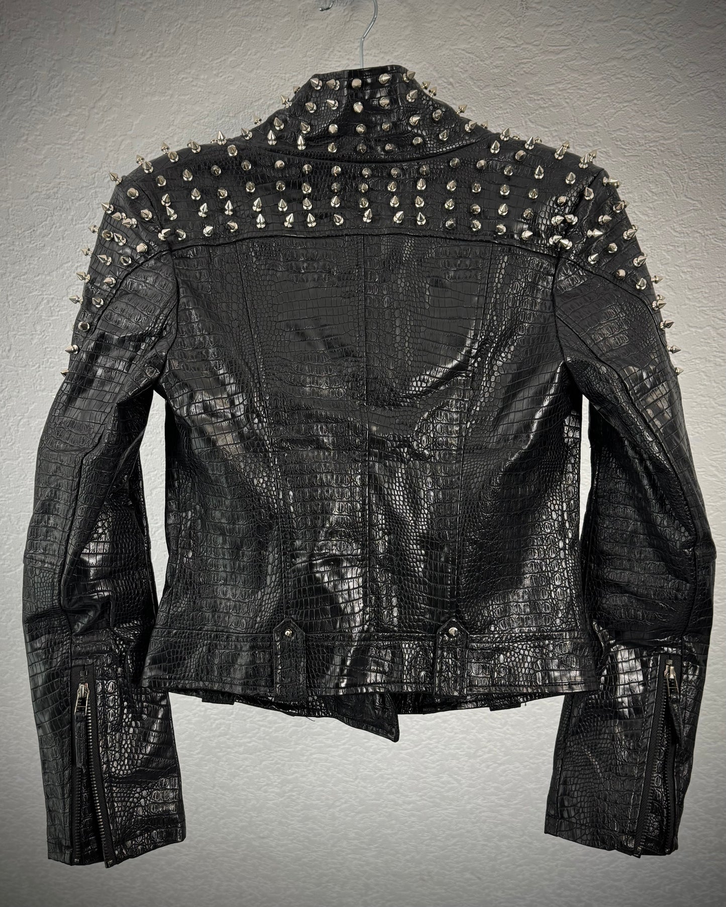 SX Honey Pot Crocodile Textured Studded Leather Jacket