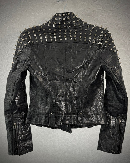SX Honey Pot Crocodile Textured Studded Leather Jacket