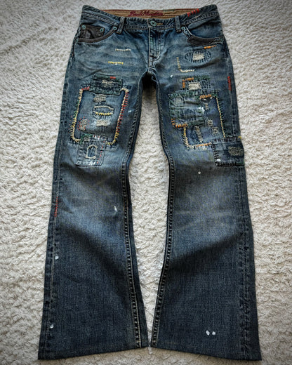 Back Number Scar Stitched Flared Jeans