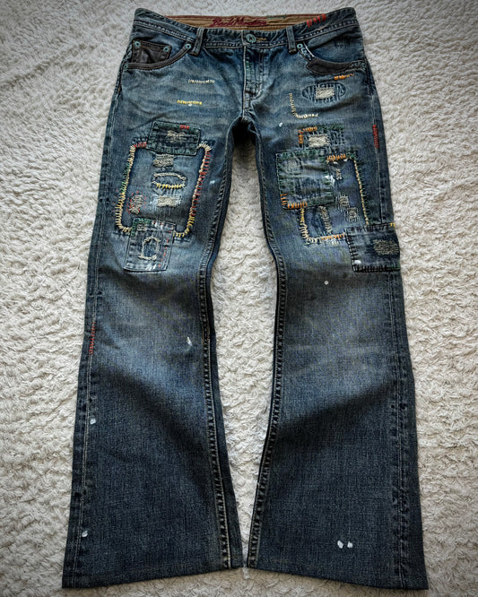 Back Number Scar Stitched Flared Jeans