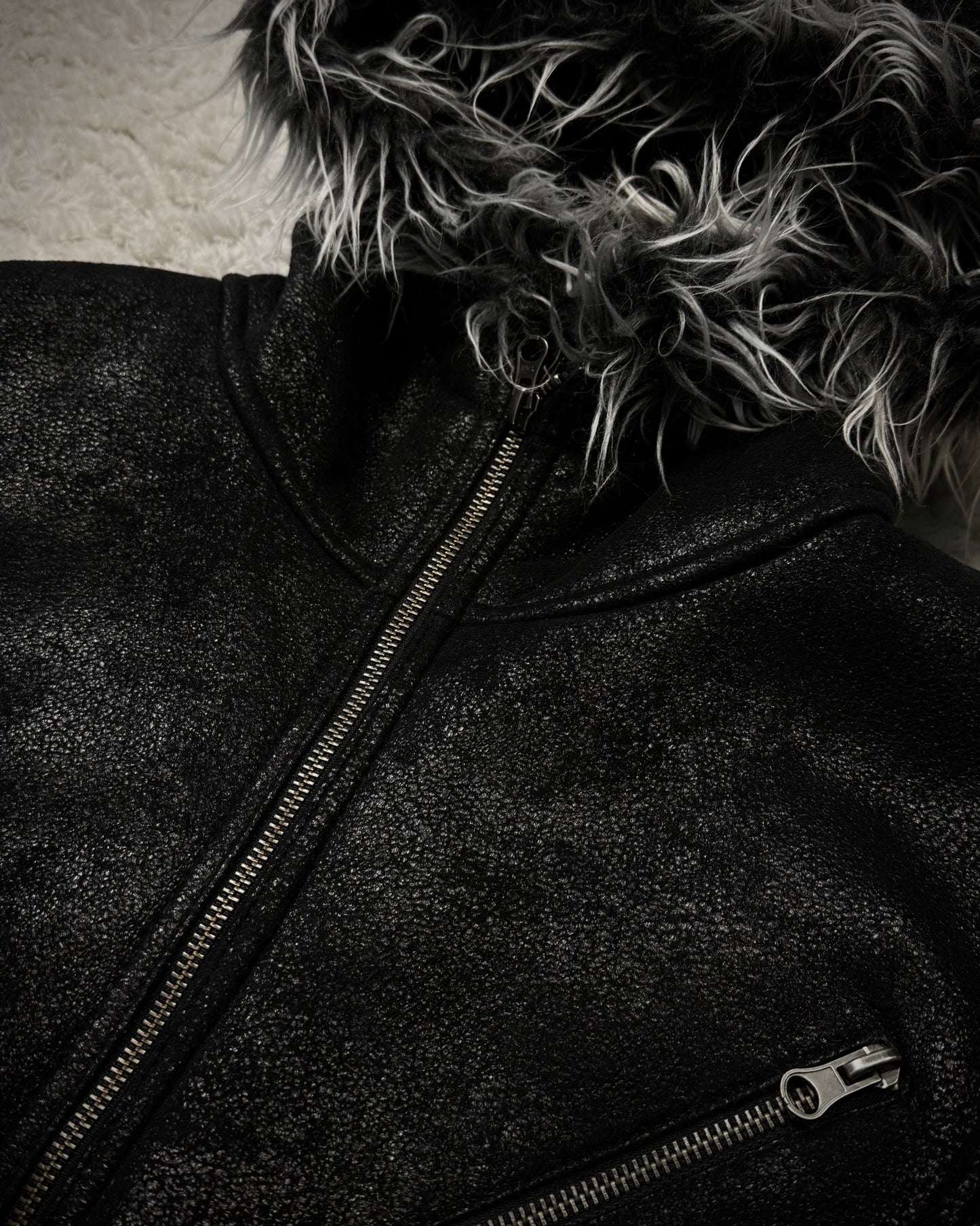 Semantic Design Luster Textured Fur Interior Hooded Jacket