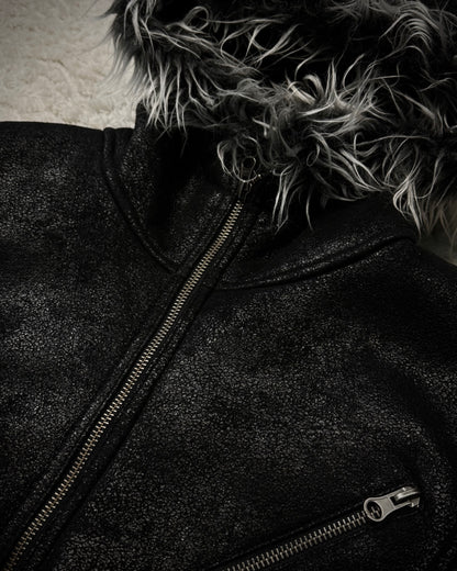 Semantic Design Luster Textured Fur Interior Hooded Jacket