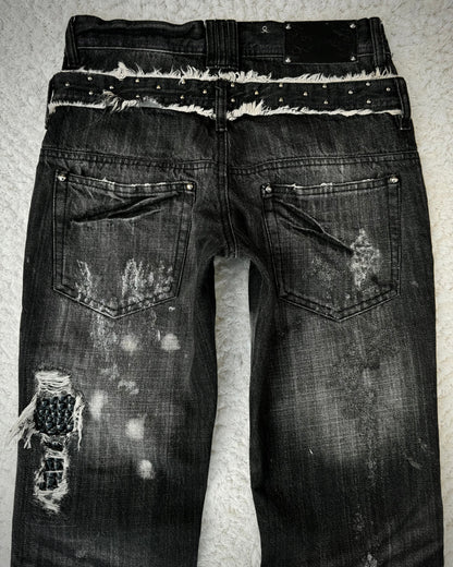 Midas Croc Repaired Silver Waxed Lace Up Bootcut Jeans