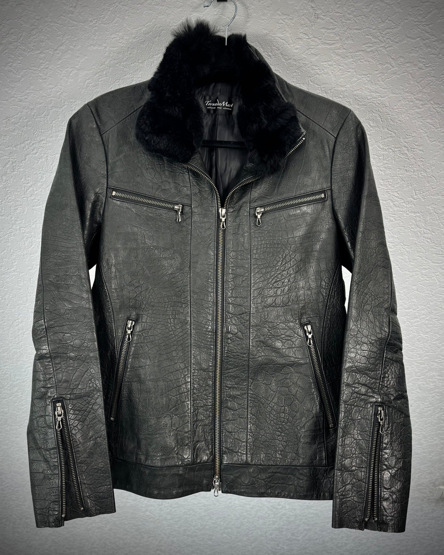 Tornado Mart Crocodile Textured Leather Fur Jacket