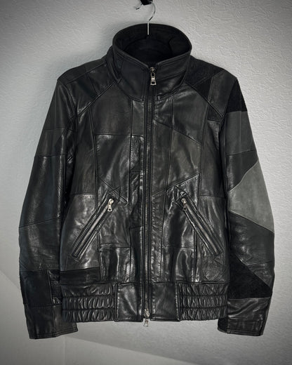 Lounge Lizard High Neck Patchwork Leather Jacket