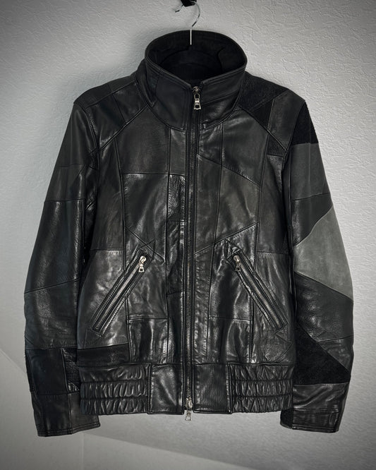 Lounge Lizard High Neck Patchwork Leather Jacket