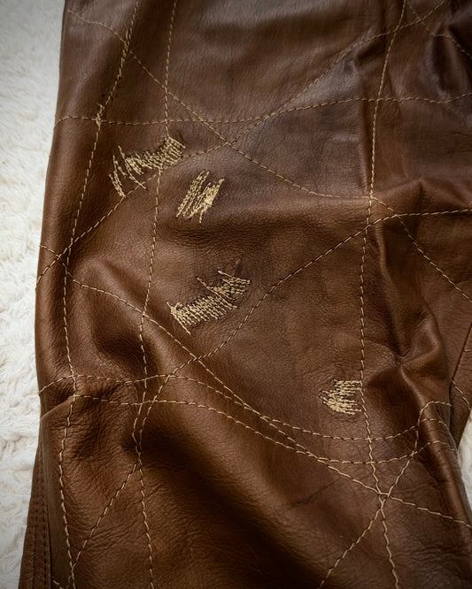 Obelisk Western Stitched Flared Leather Pants
