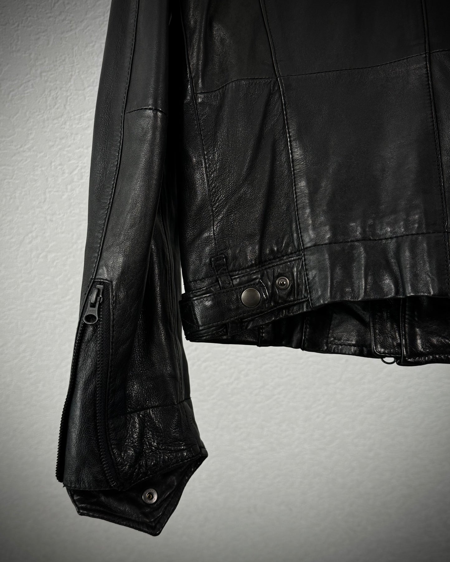 Edge Rupert Asymmetrical High Neck Leather Jacket