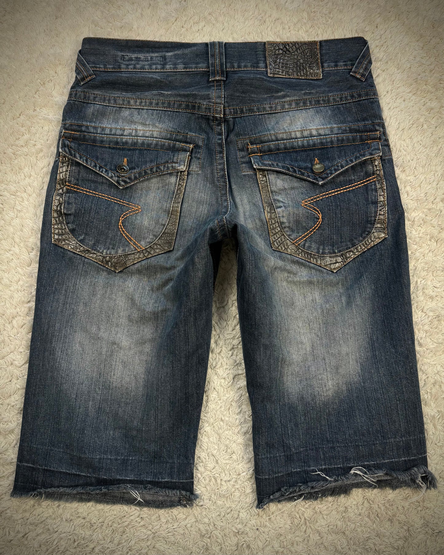 Semantic Design Crocodile Detailed Vintage Denim Shorts