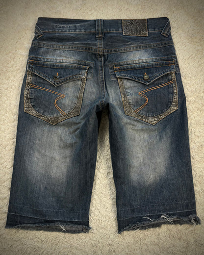 Semantic Design Crocodile Detailed Vintage Denim Shorts