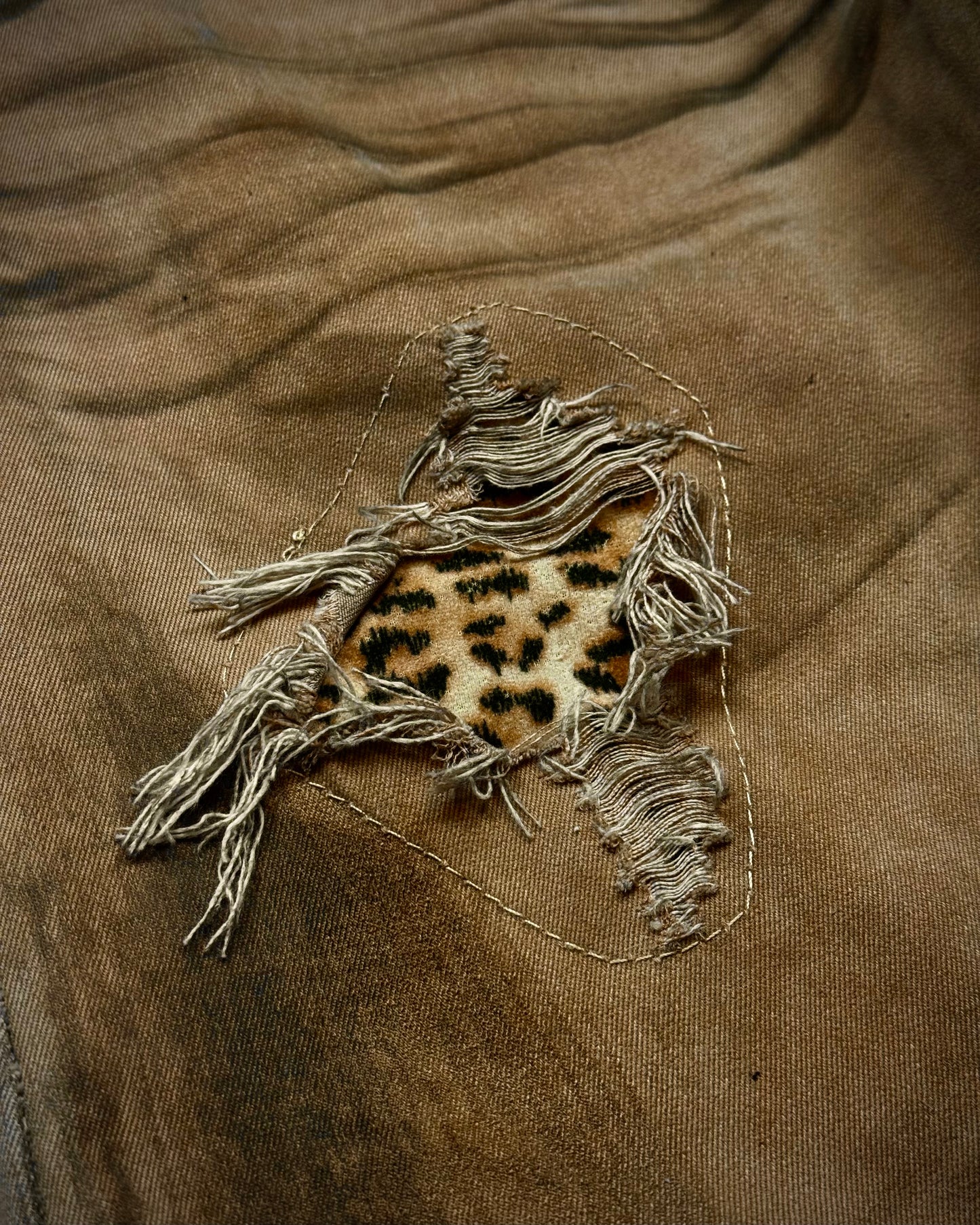 CavariA Leopard Repaired Clawmarks Bootcut Denim