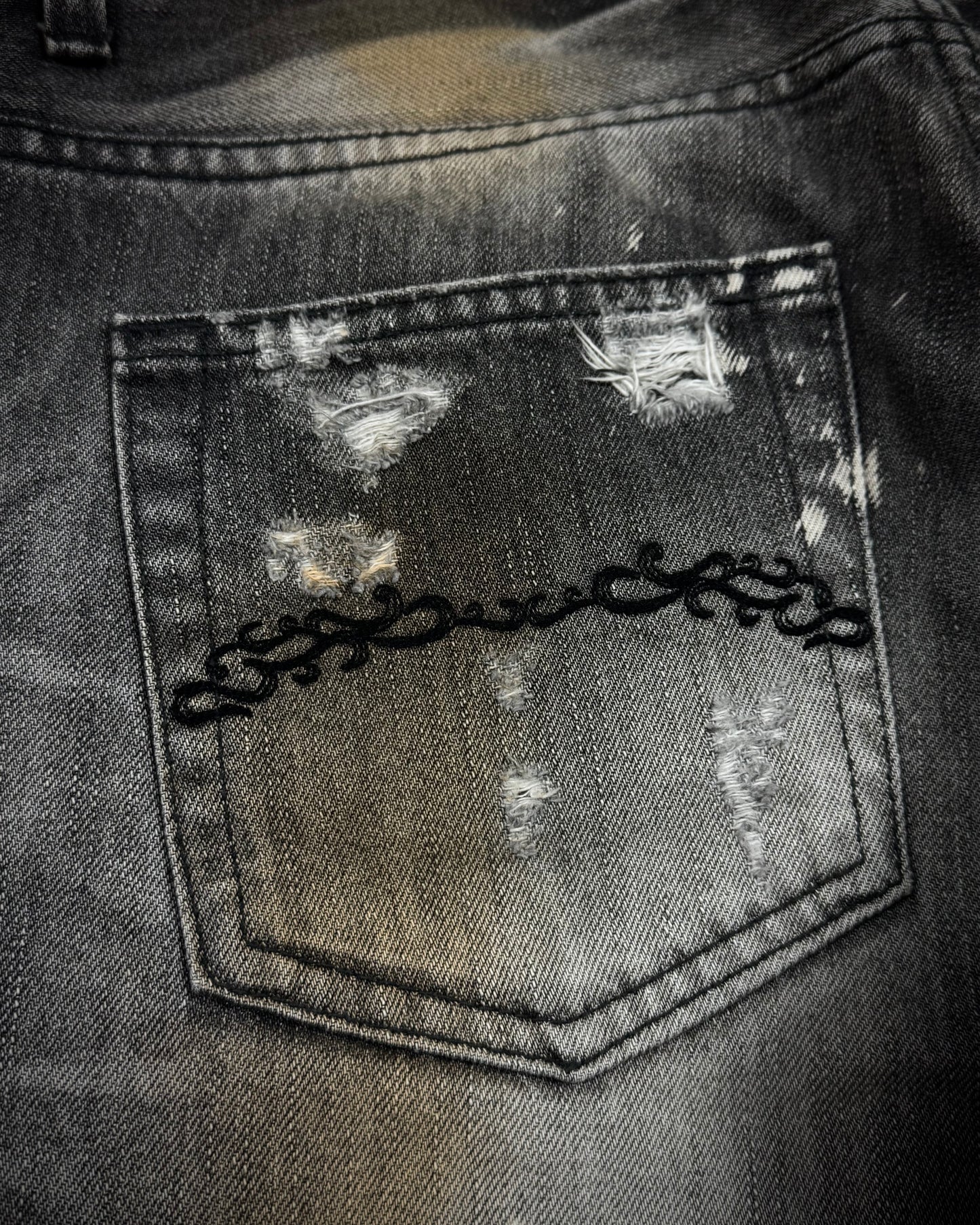 Midas Repaired Distressing Rust Washed Flared Jeans