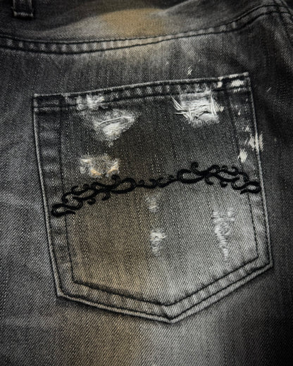 Midas Repaired Distressing Rust Washed Flared Jeans