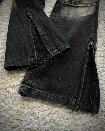 Topism Flared Whisker Washed Bondage Cargo Denim
