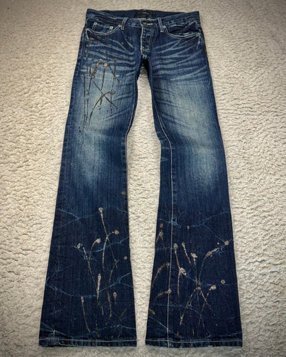 Travas Luster Splatter Clawmarks Washed Bootcut Denim
