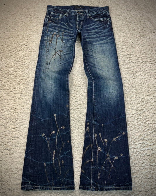 Travas Luster Splatter Clawmarks Washed Bootcut Denim