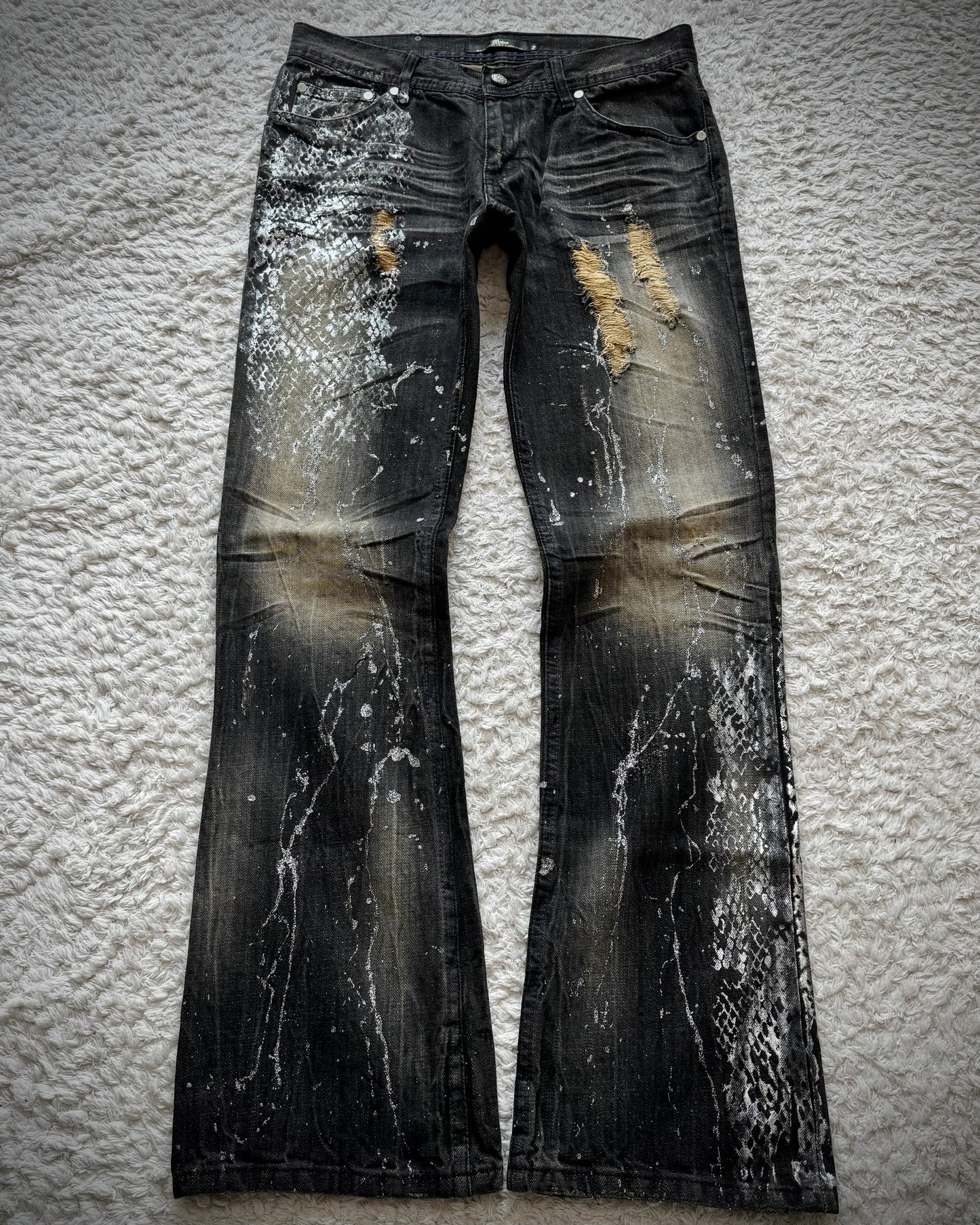 Midas Metallic Python Coating Splatter Flared Jeans