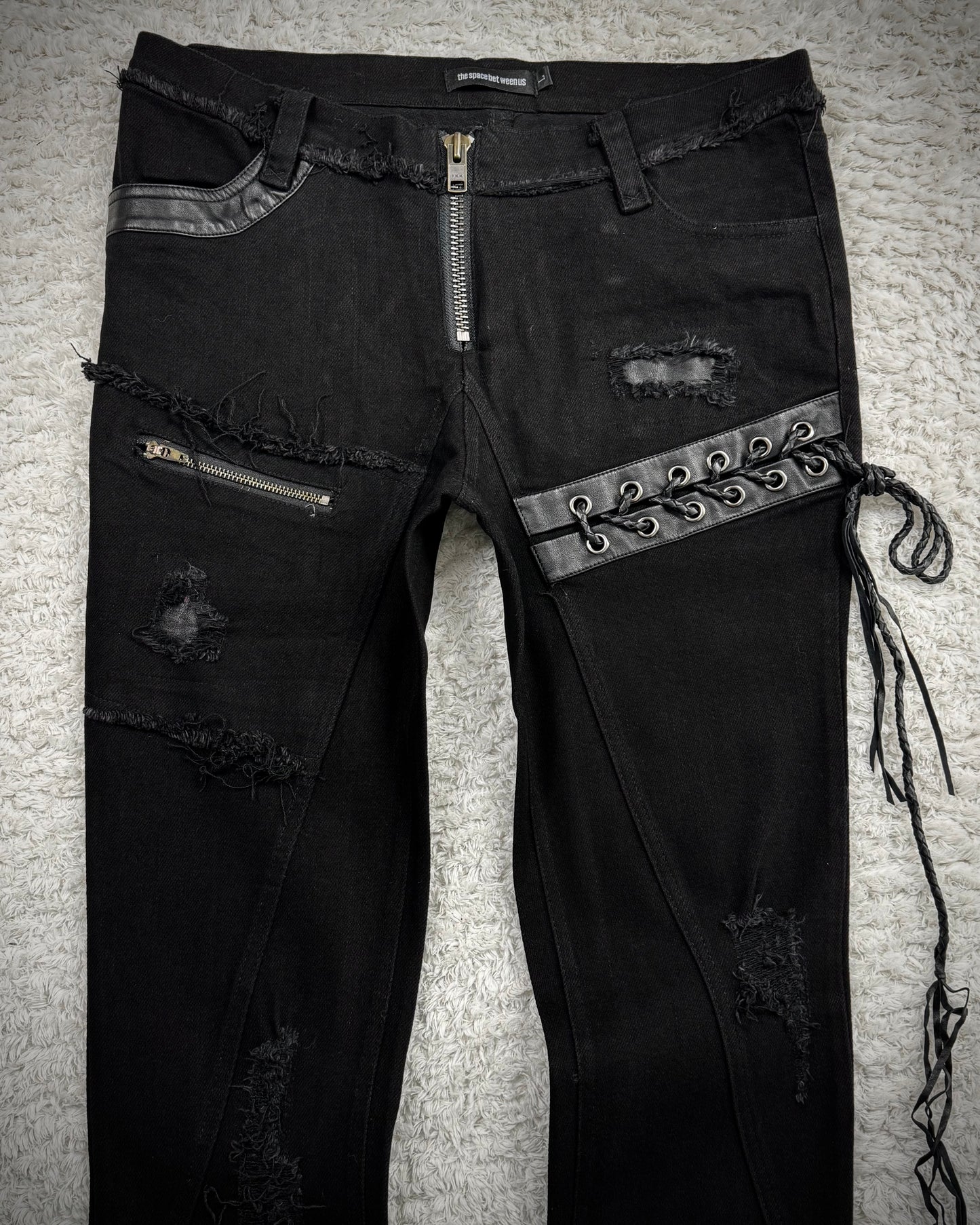 The Space Between Us Punk Lace Up Leather Repaired Pants