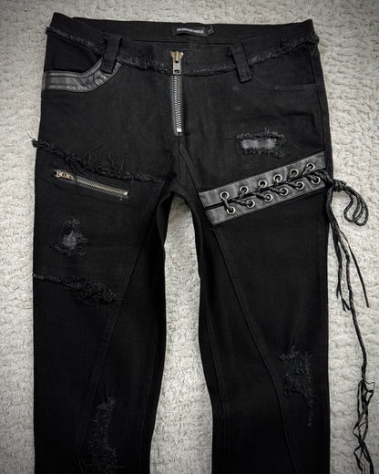 The Space Between Us Punk Lace Up Leather Repaired Pants