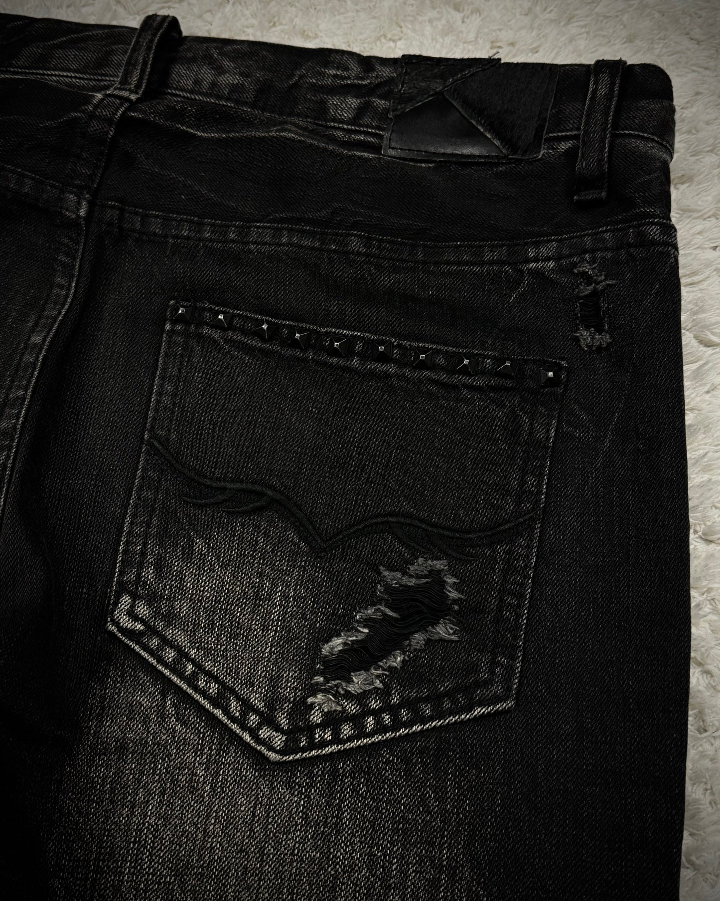 Fuga Skull Embossed Whisker Washed Flared Jeans