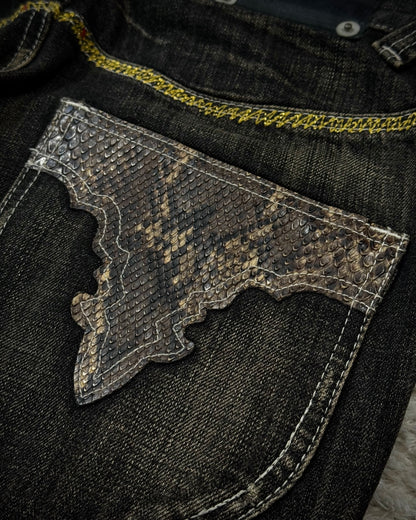 Semantic Design Python Detailed Sword Knee Bootcut Jeans