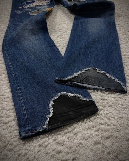 Blütenblatt Leather Stitch Repaired Bootcut Denim