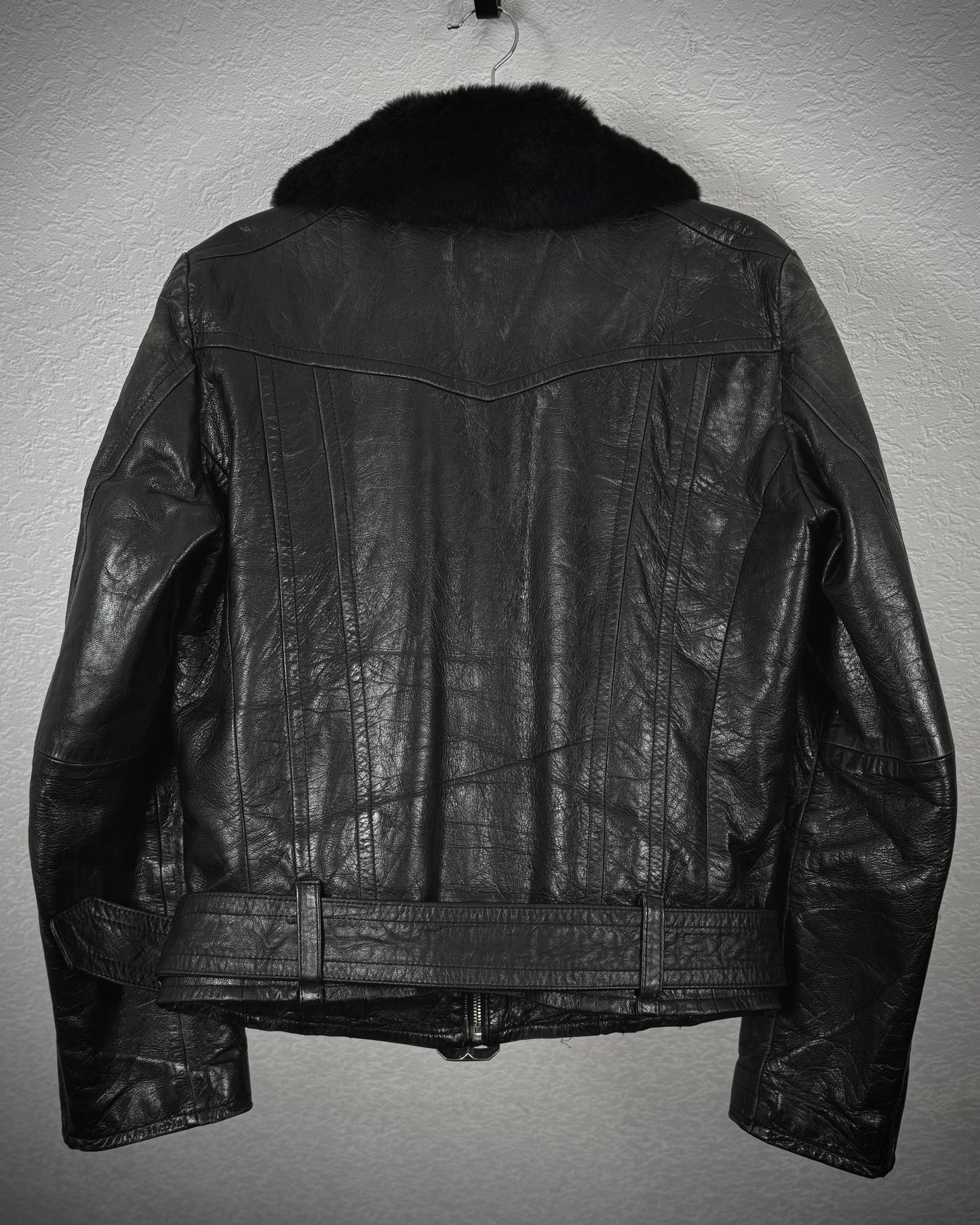 5351 Pour Les Hommes Fur Collar Textured Leather Jacket