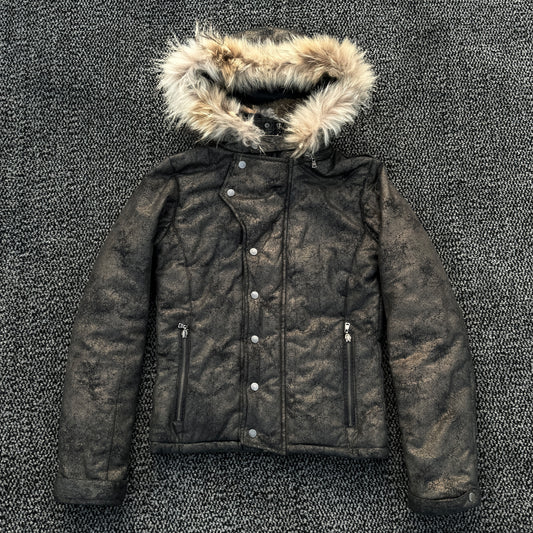 Varentine Cracked Pattern & Fur Jacket