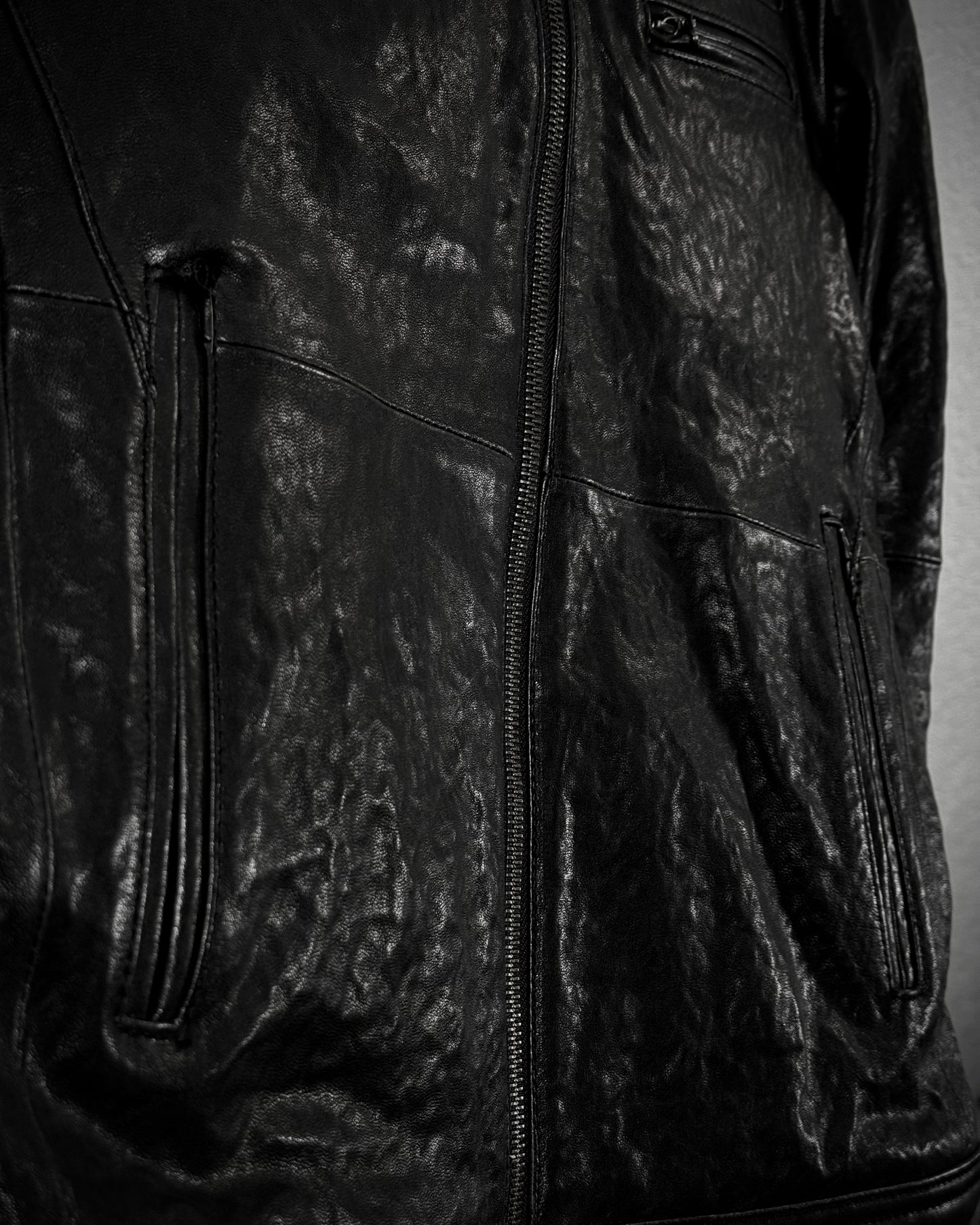 Comme Ca Men Rabbit Fur Collar Leather Jacket