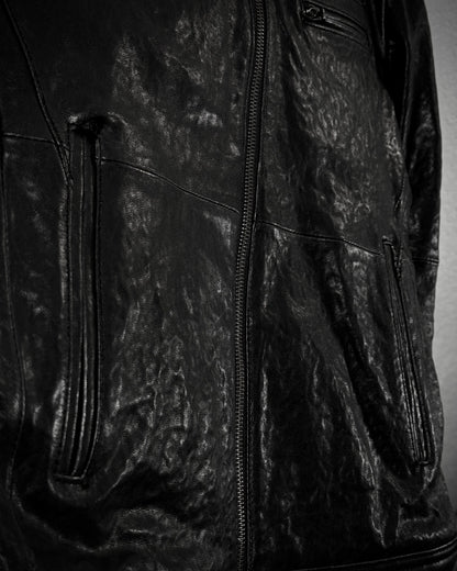 Comme Ca Men Rabbit Fur Collar Leather Jacket