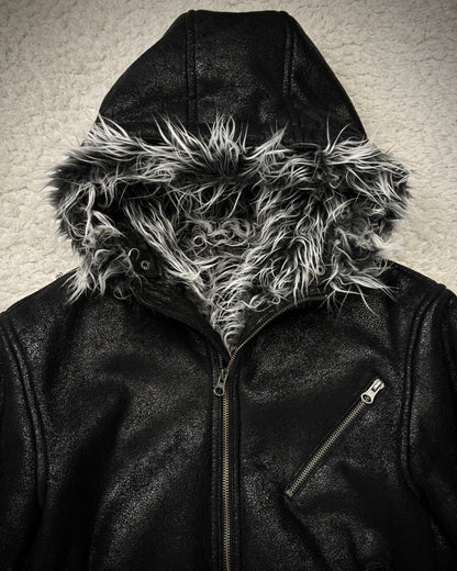 Semantic Design Luster Textured Fur Interior Hooded Jacket